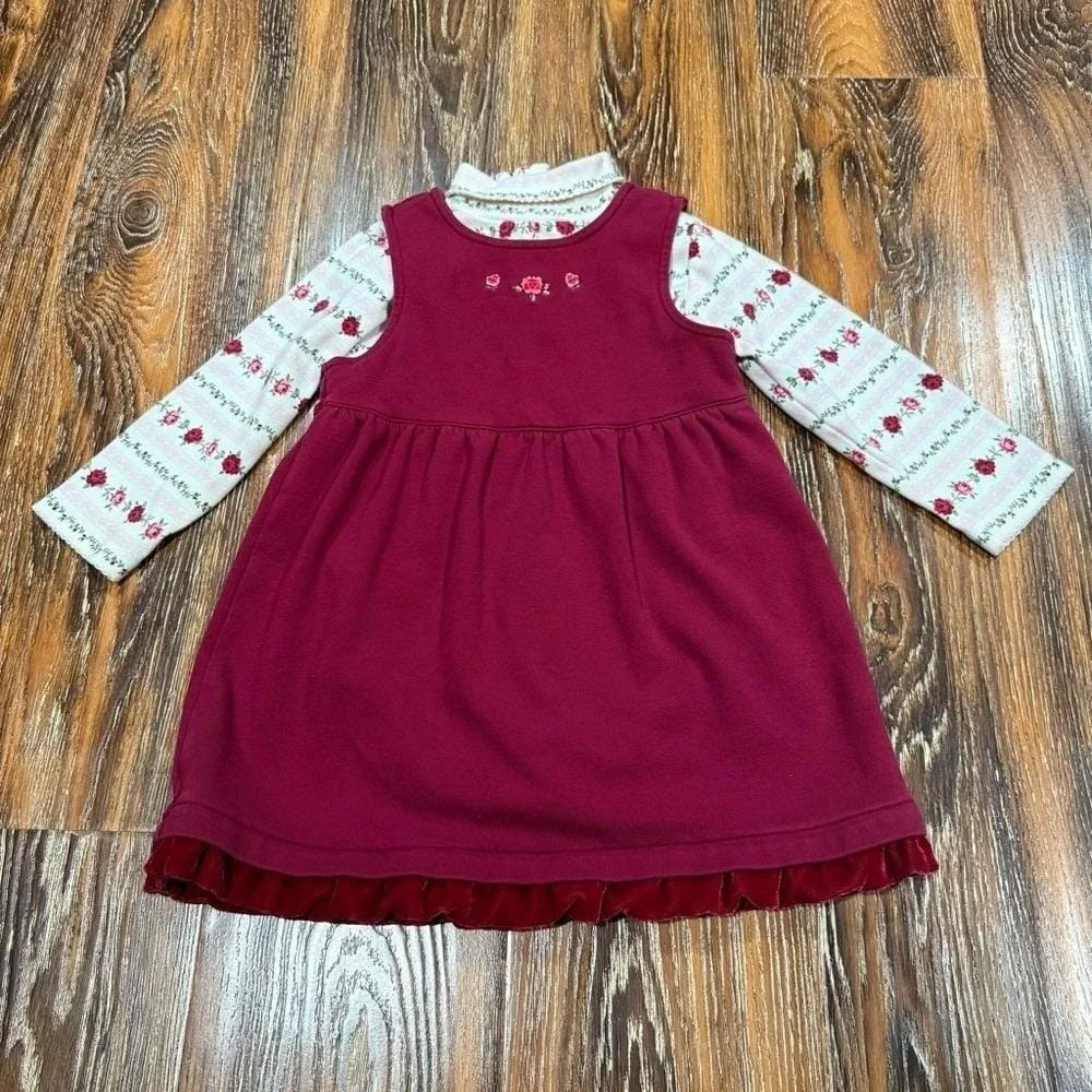 Gymboree Burgundy Girls Dress Size 18/ 24M Vintage Y2K Fashion Baby Floral Shirt